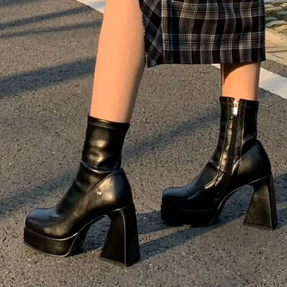 Gothic Square Toe Ankle Boots for Women
