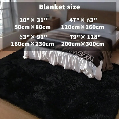 Black Plush Long-Pile Carpet, Soft Non-Slip Rug