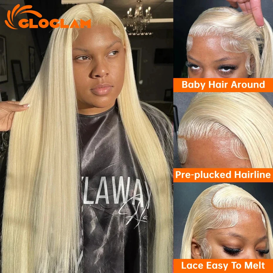 Straight 360 Lace Front Wig Human Hair Blonde 613