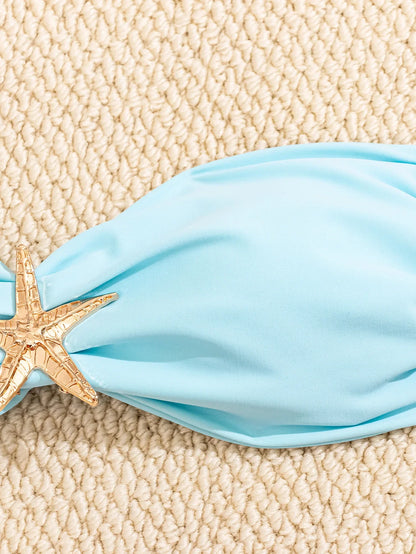 Sky Blue Starfish Ornament Bandeau Bikini Set