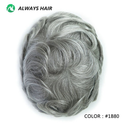 PU Men Toupee Indian Human Hair 130% Density Wig