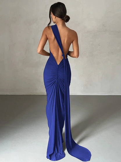 Hugcitar One Shoulder Backless Maxi Dress Women
