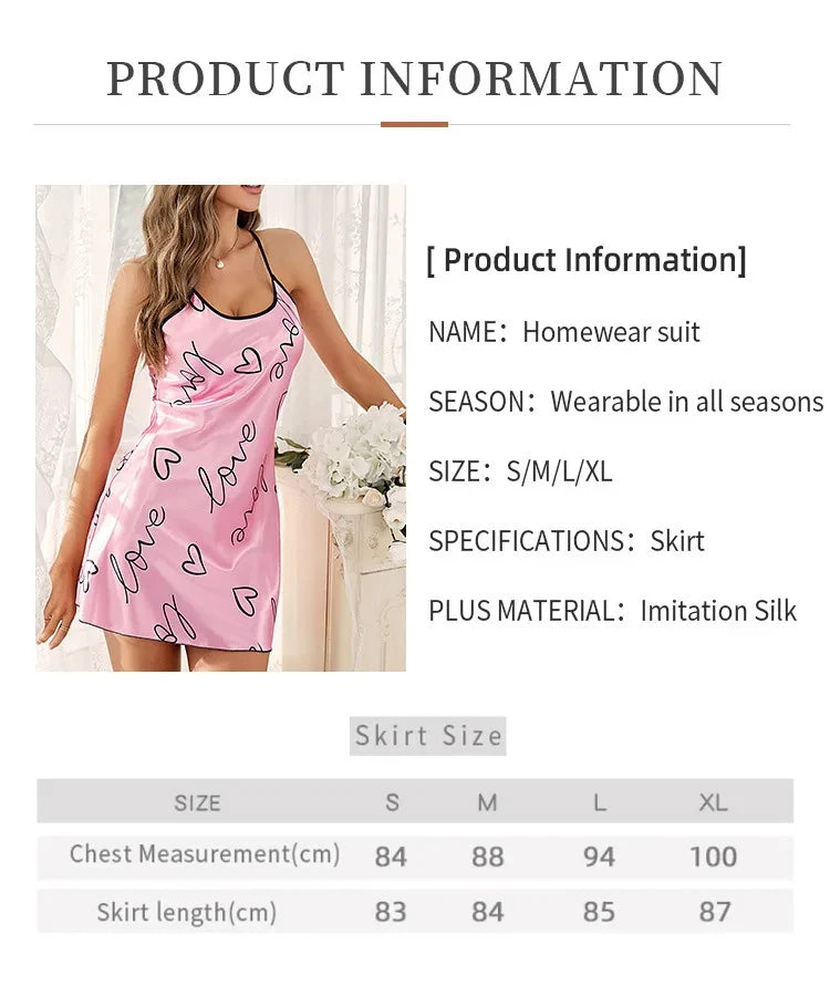 Heart Letter Print Spaghetti Strap Nightdress