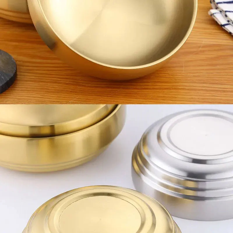 304 Stainless Steel Double Layer Noodle Bowl Gold Silver