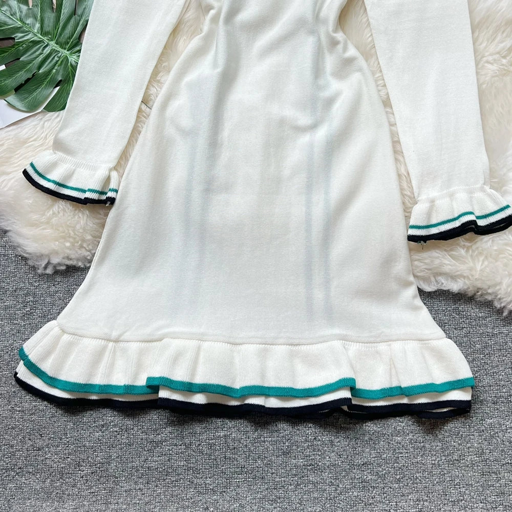 Women Knitted Mini Dress with Ruffles