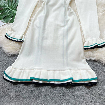 Women Knitted Mini Dress with Ruffles