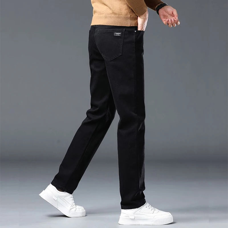 Men's Slim Denim Jeans Casual Elastic Trousers Black Gray