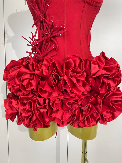 Women Red Black Bandage Two Piece Cocktail Gown