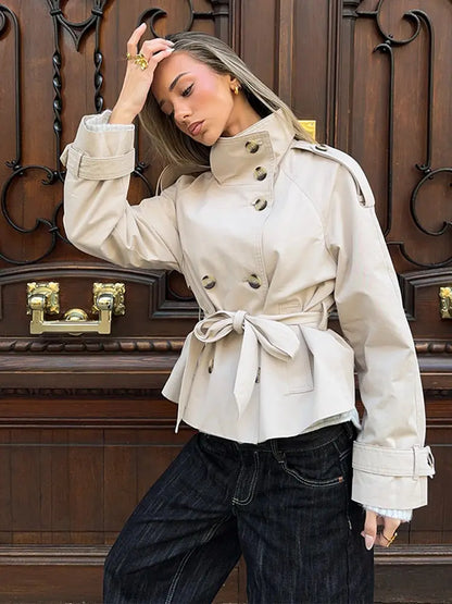 Women's Double Breasted Long Trench Coat Windbreaker
