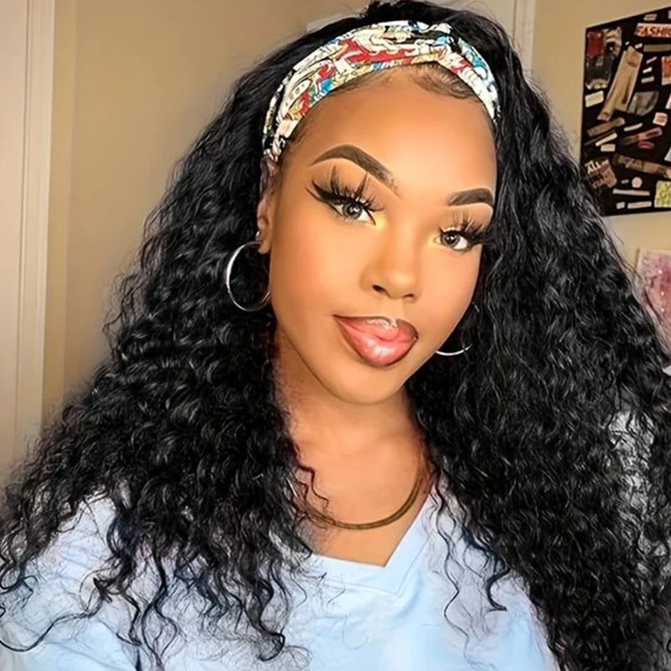 Kinky Curly Human Hair Headband Wig 250% Density
