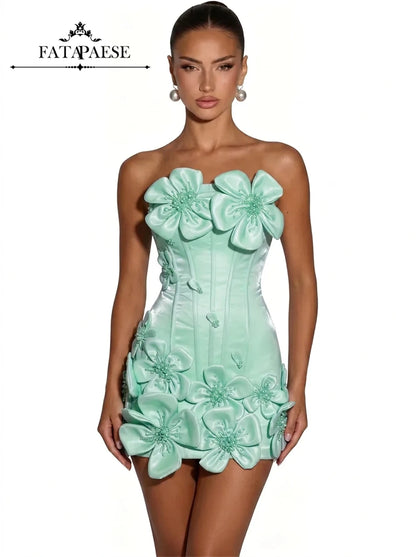 3D Floral Corset Mini Evening Dress with Rhinestones