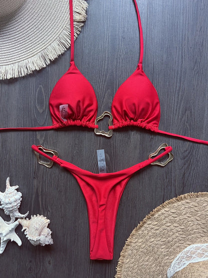 Halter Neck Micro Bikini Set Women Solid Swimwear