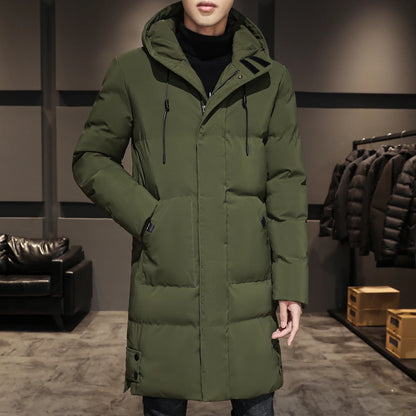 Long Cotton-padded Coat for Men in Solid Color