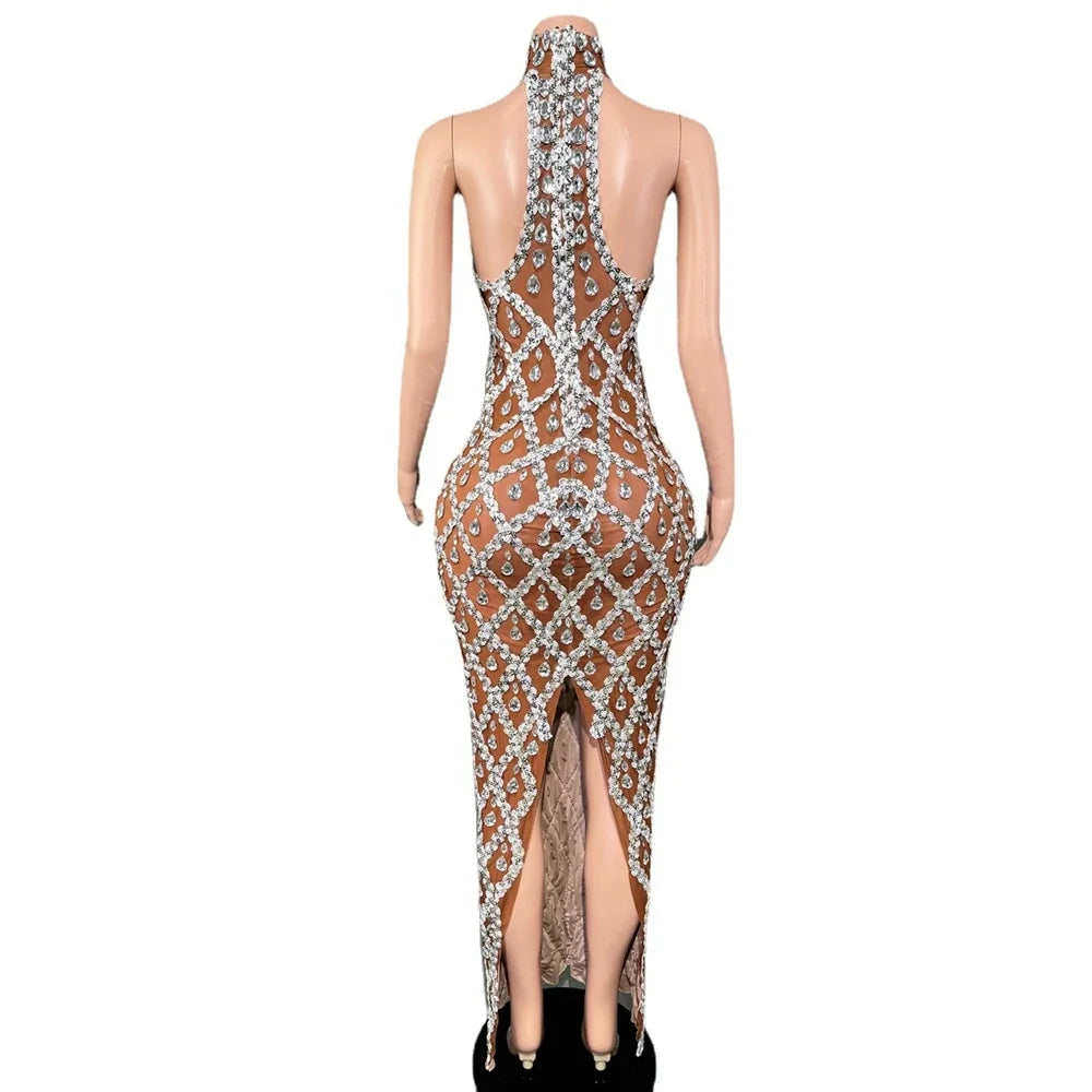 Sparkly Rhinestones Sleeveless Evening Dress for Women