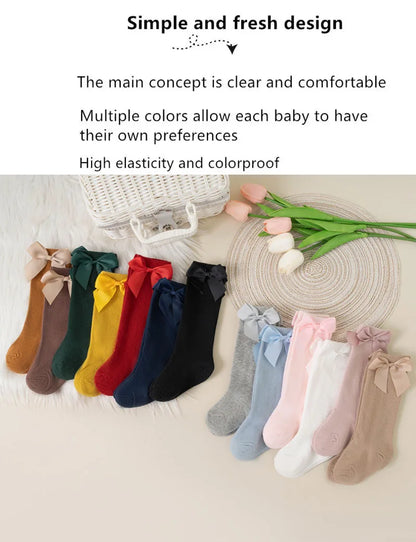 Knee High Cotton Baby Socks with Big Bow