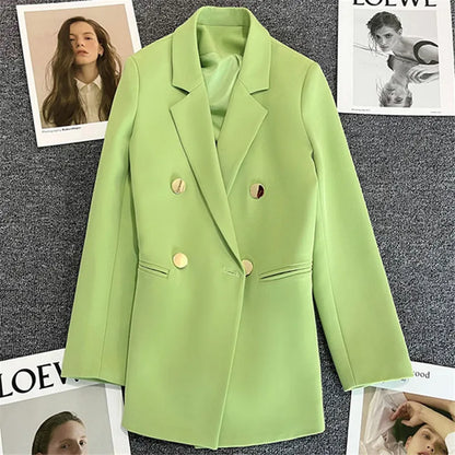 Candy Color Slim Blazer with Notched Collar and Metal Buttons