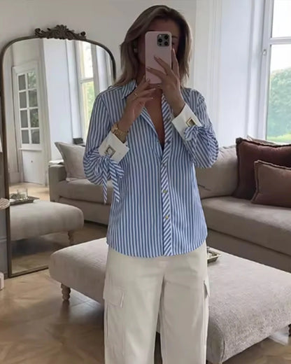 Women's Striped Bow-Tie Shirt Jacket in Polyester