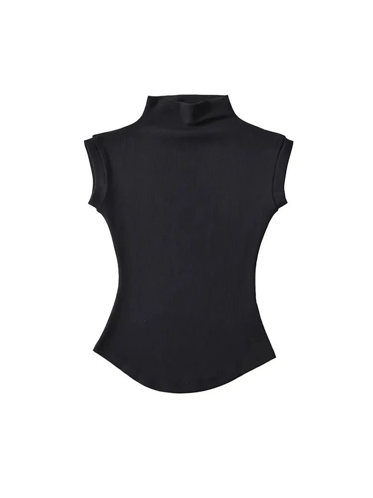 Women Summer Turtleneck Sleeveless Slim Fit Top