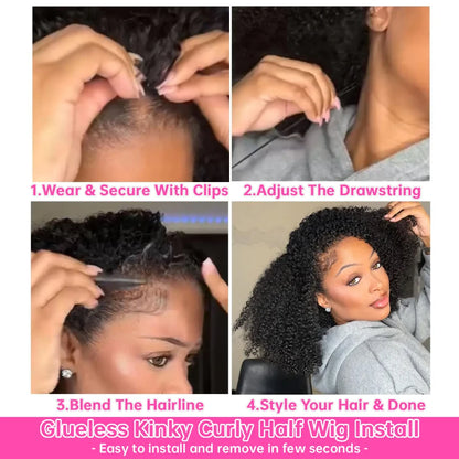 Kinky Curly Half Wig 250 Density Human Hair 26 Inch