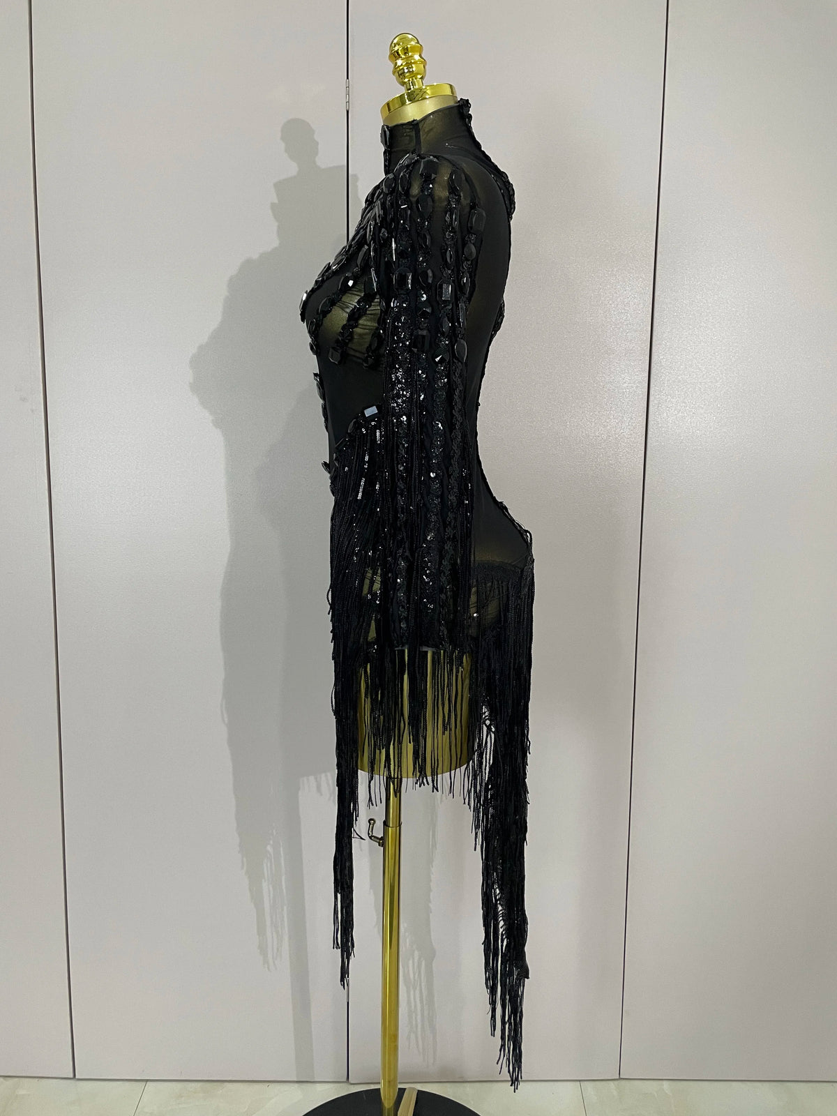 Sparkly Rhinestones One Shoulder See-Through Dress