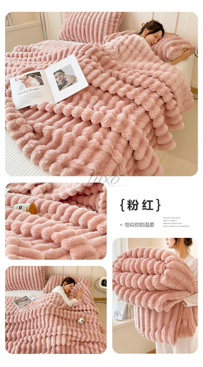 Thickened Striped Flannel Multifunctional Blanket