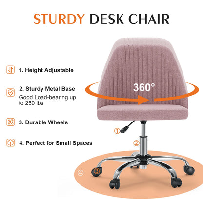 JHK Armless Swivel Office Chair with Fabric and Wheels