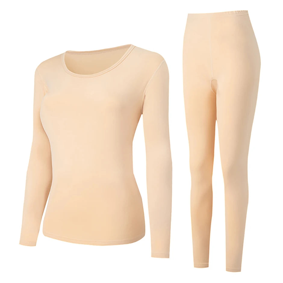 Women's Solid Color Round Neck Warm Suit