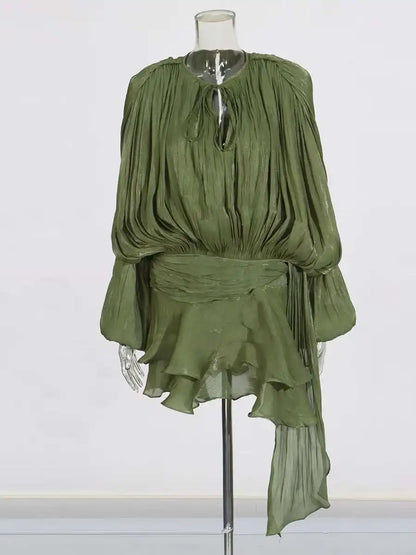 TWOTWINSTYLE V Neck Long Sleeve Mini Dress for Women