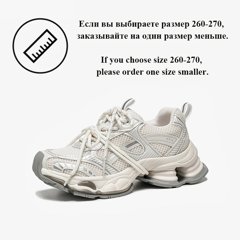 Chunky Sneakers Women Synthetic Leather Mesh Lace-up Trainers