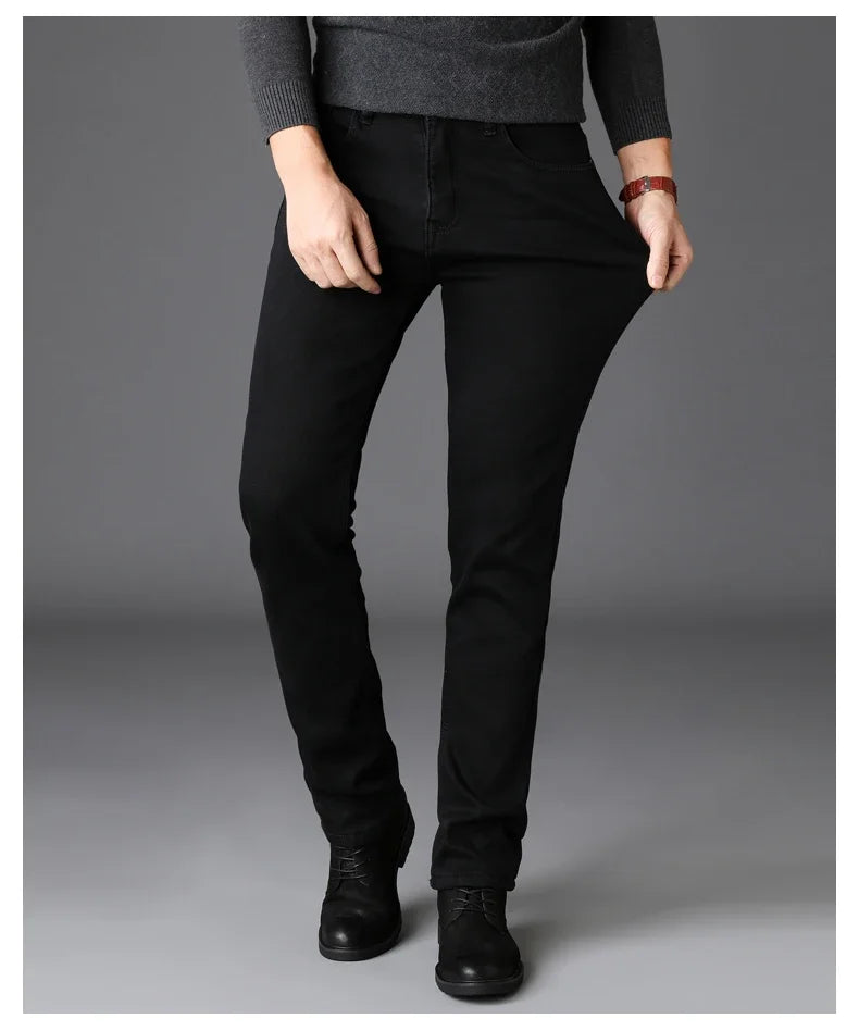 Men's Soft Stretch Black Denim Biker Jeans