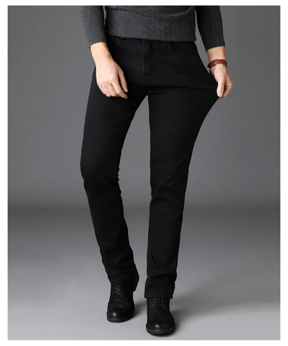 Men's Soft Stretch Black Denim Biker Jeans