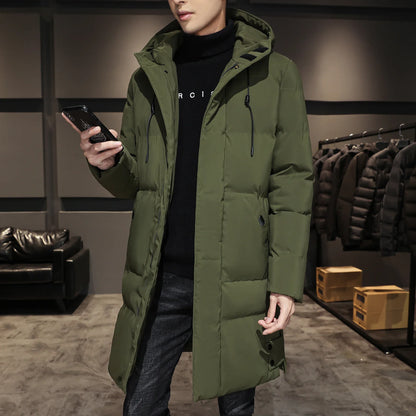 Long Cotton-padded Coat for Men in Solid Color