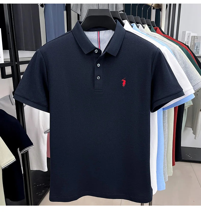 Men's Short Sleeve Cotton Polo Shirt with Embroidery