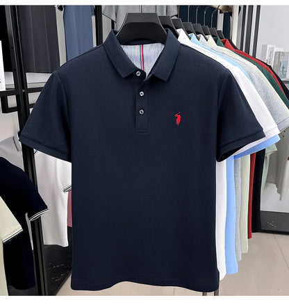 Men's Short Sleeve Cotton Polo Shirt with Embroidery