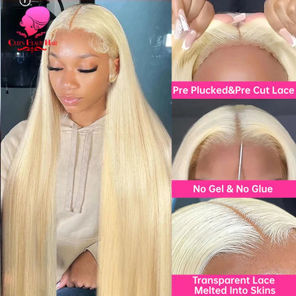613 Glueless Human Hair Lace Closure Wig Blonde Straight