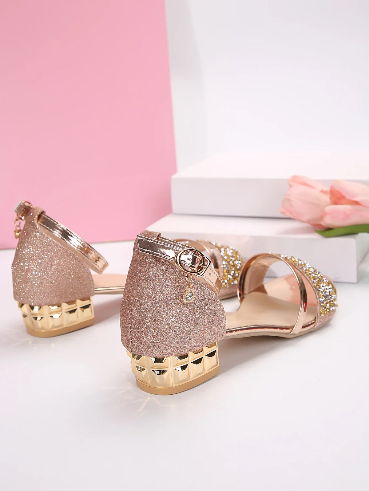 Women's Open Toe Sandals Gold Silver Low Heel Casual