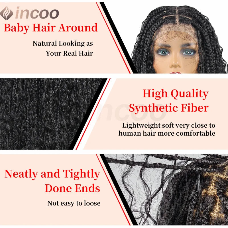 Boho Box Braided Curly Hair Full Lace Wig Burgundy