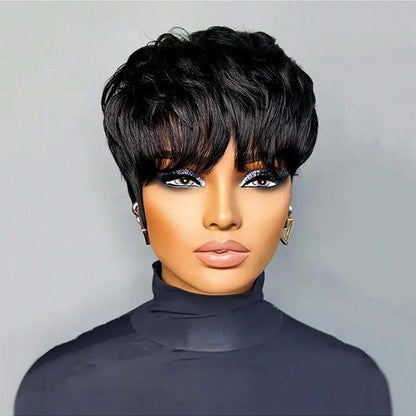 Short Bob Wig Straight Synthetic Wig with Bangs Natural Black