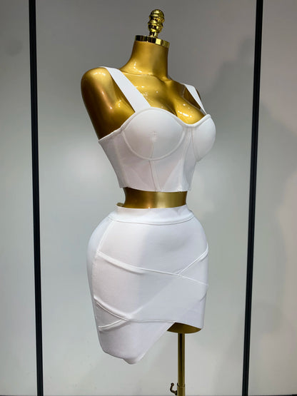 Women Bodycon Bandage Two Piece Set Black White