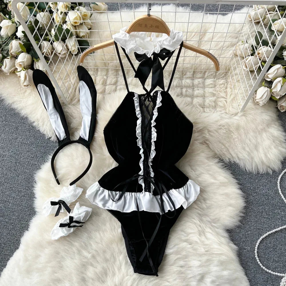 Women Transparent Lace Up Halter Bodysuit Romper