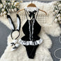 Women Transparent Lace Up Halter Bodysuit Romper