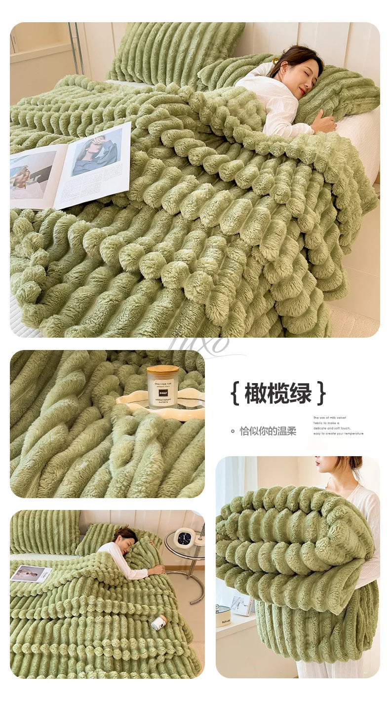 Thickened Striped Flannel Multifunctional Blanket