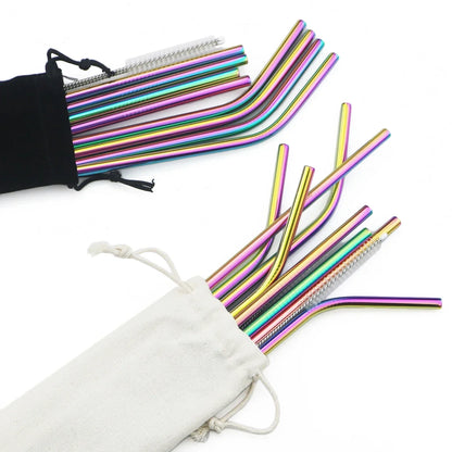 8pcs Colorful Reusable Stainless Steel Drinking Straws