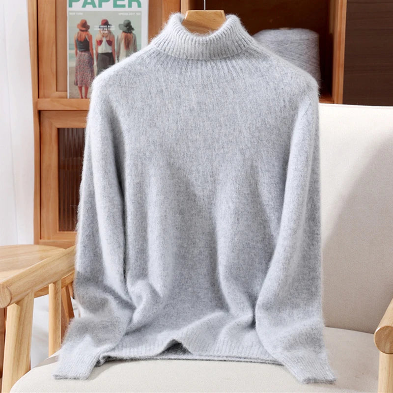Mink Fur High Collar Pullover Sweater for Women