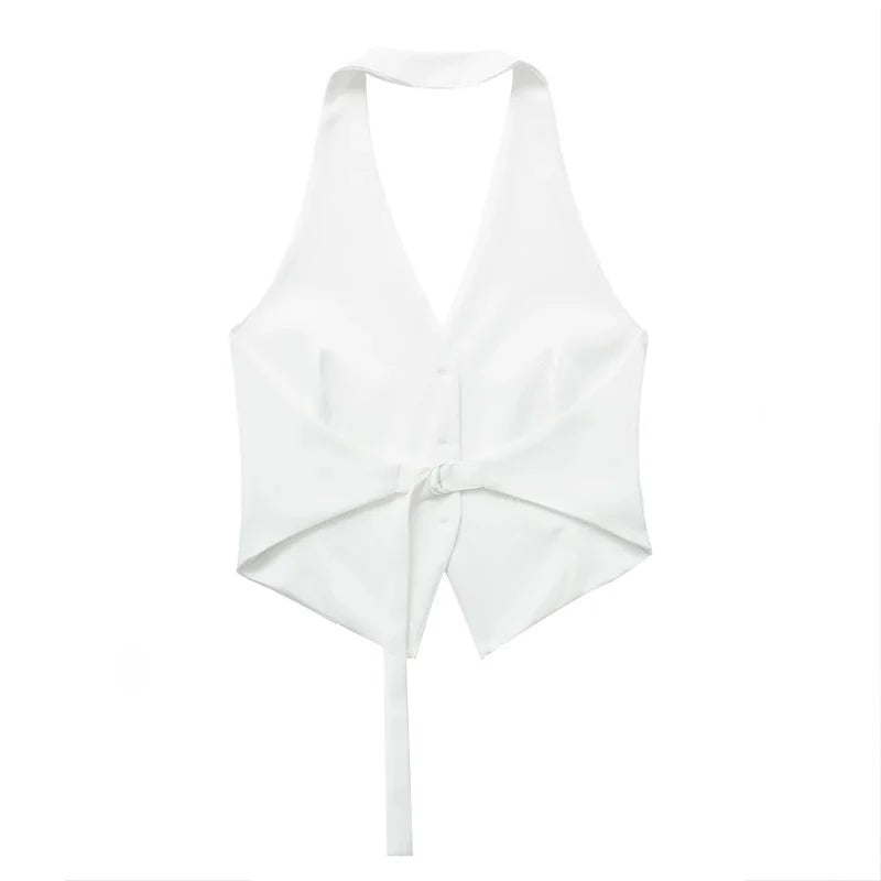 MUJER Off Shoulder Black White Cropped Vest
