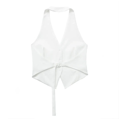 MUJER Off Shoulder Black White Cropped Vest
