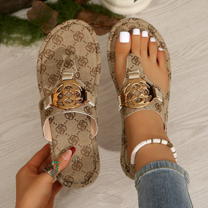 Women Floral Platform Slippers Outdoor Beach Slides