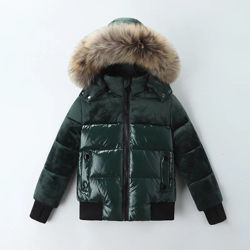 Black Down Winter Parka Jacket for Boys and Girls