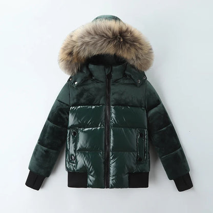 Black Down Winter Parka Jacket for Boys and Girls