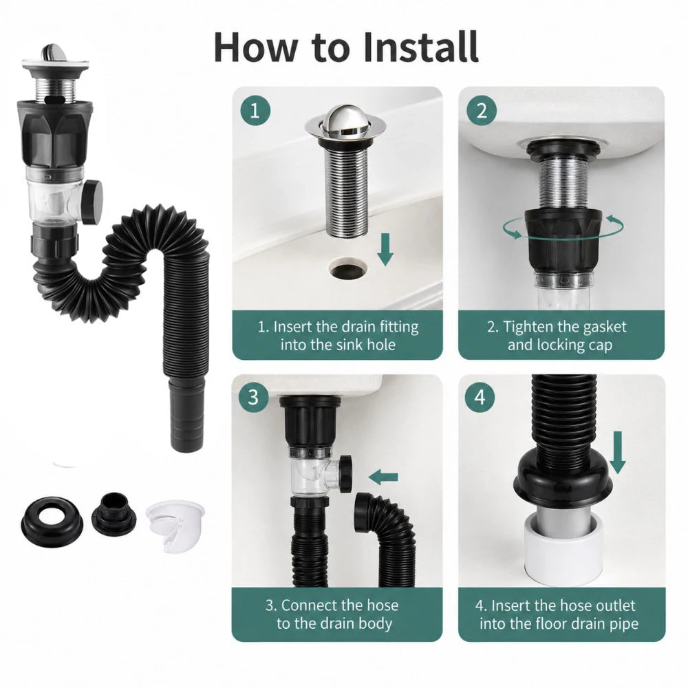 Kitchen Sink Drain Kit ABS and Stainless Steel